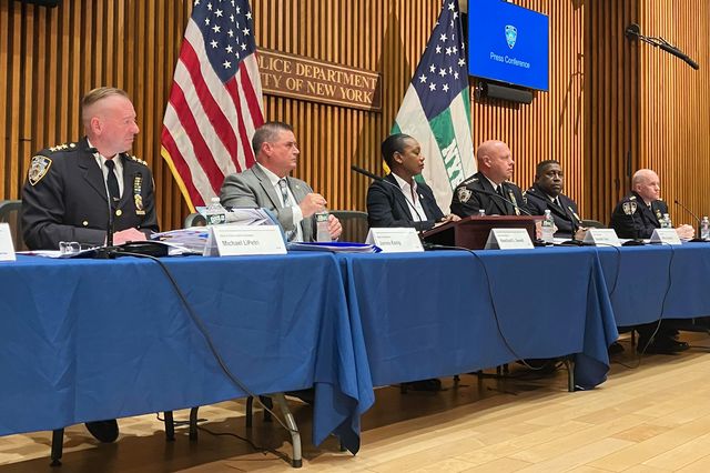 Leaders from the New York Police Department discuss crime trends at a quarterly meeting.